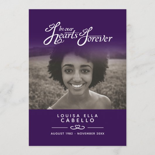 Hearts forever begrafenisprogramma donker paarse programma (Voorkant)