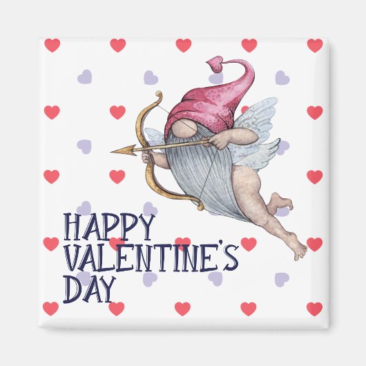 Hearts Funny Valentijn Cupid Gnome Magneet (Voorkant)