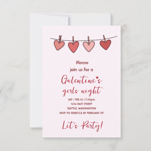 Hearts Galentines Love Pattern Party Invitation (Devant)