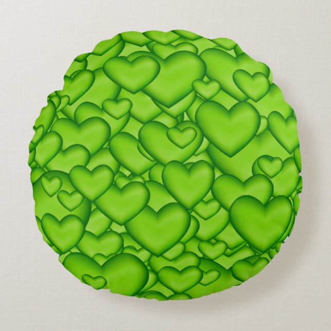 Hearts Green 3D Texture Pattern-68689 Rond Kussen (Voorkant)