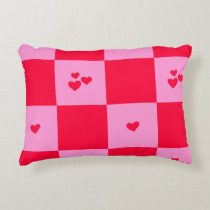 Hearts Grid roze en rood Accent Kussen