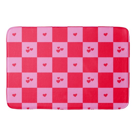 Hearts Grid roze en rood Badmat (Voorkant)