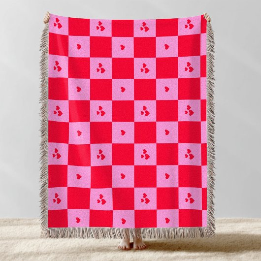 Hearts Grid roze en rood Deken