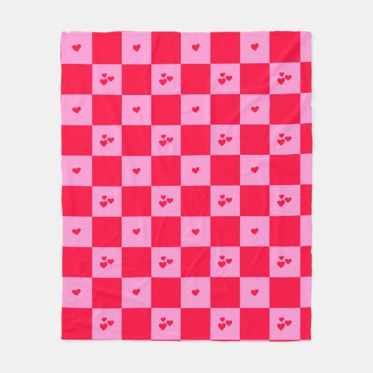 Hearts Grid roze en rood Fleece Deken (Voorkant)