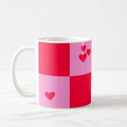 Hearts Grid roze en rood Koffiemok (Links)
