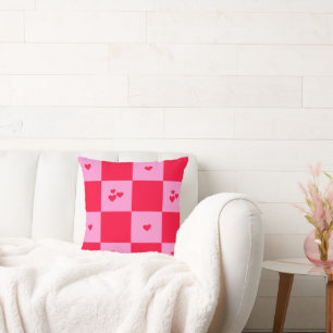 Hearts Grid roze en rood Kussen