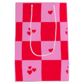 Hearts Grid roze en rood Medium Cadeauzakje (Achterkant)