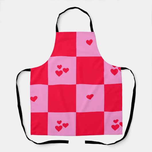 Hearts Grid roze en rood Schort (Voorkant)
