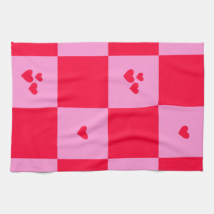 Hearts Grid roze en rood Theedoek