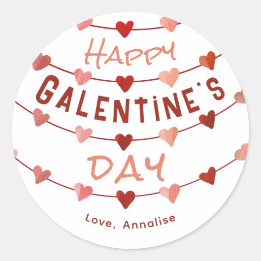 Hearts Happy Galentine's Day Ronde Sticker (Voorkant)