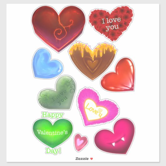 Hearts Happy Valentine’s Day Stickers Colourful (Feuille)