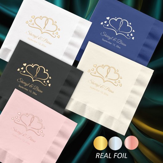 Hearts in Bloom, aangepaste naam en datum bruiloft Folie Servetten