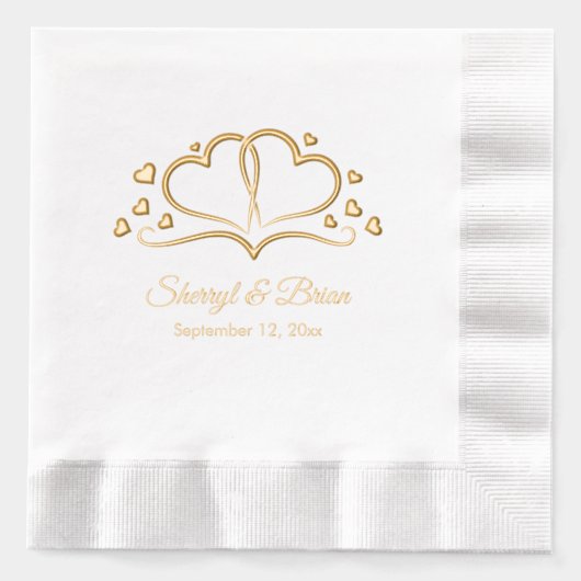 Hearts in Bloom, aangepaste naam en datum bruiloft Folie Servetten (Voorkant)