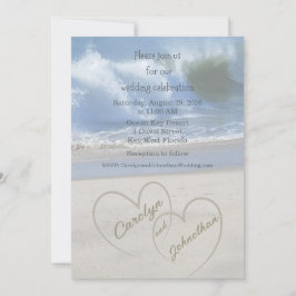 Hearts in the Sand photo Wedding Invitation Kaart