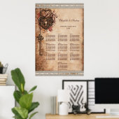 Hearts Lock and Key Wedding 10 Table Seating Chart Poster (Thuiskantoor)
