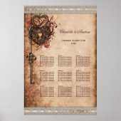 Hearts Lock and Key Wedding 9 Table Seating Chart Poster (Voorkant)