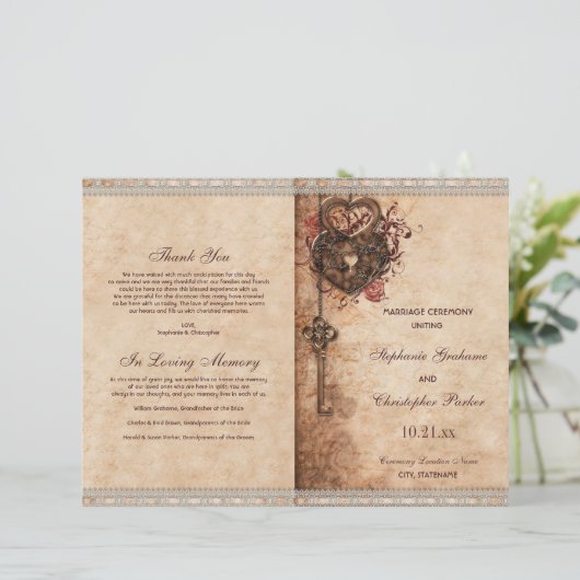 Hearts Lock and Key Wedding Ceremony Program (Staand voorkant)