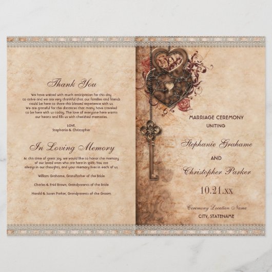 Hearts Lock and Key Wedding Ceremony Program (Voorkant)