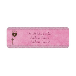 Hearts Lock en Key Pink gepersonaliseerd Etiket