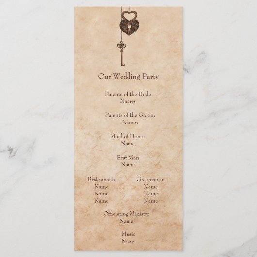 Hearts Lock en Key Wedding-programma Programma (Achterkant)