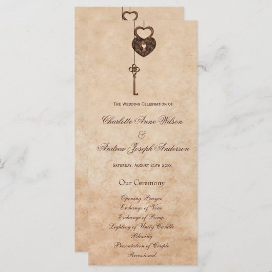 Hearts Lock en Key Wedding-programma Programma (Voorkant / Achterkant)