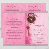 Hearts Lock Key Pink Wedding Ceremony Program (Voorkant / Achterkant)