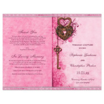 Hearts Lock Key Pink Wedding Ceremony Program