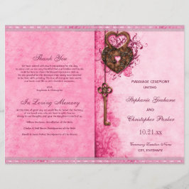 Hearts Lock Key Pink Wedding Ceremony Program
