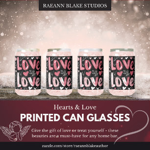 Hearts & Love bedrukte blikglazen Blikvorm Glas