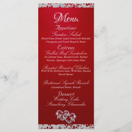 Hearts, Monogram & Glitter - Crimson Wedding Menu (Voorkant)