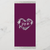 Hearts & Monogram - Paarse/zilveren bruiloft Menu (Achterkant)