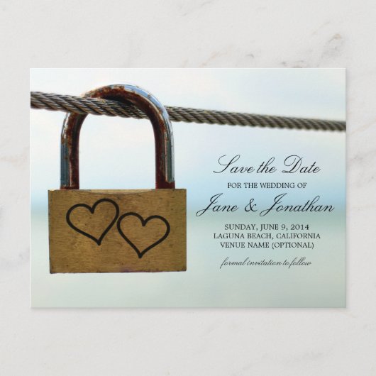 Hearts on Lock Wedding Bewaar de datum Aankondigingskaart (Voorkant)