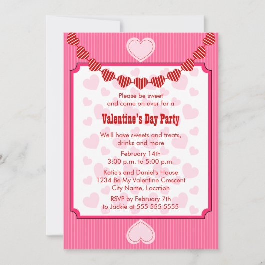 Hearts Party Invitation Kaart (Voorkant)