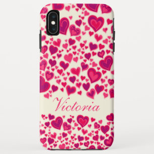 Hearts Pattern Hot Pink Cream Genoemd iPhone XS Max Hoesje
