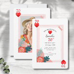 Hearts Playing Card 70th Birthday Party Invitation<br><div class="desc">Présentation de la "70e carte de jeu d'anniversaire", invitation de la fête. Aussi unique que la belle personne célébrant cet événement marquant spécial. Un design doux, élégant et doux avec une touche de rose et de rouge. Ajoutez facilement les détails de votre fête et une photo préférée pour appeler famille...</div>