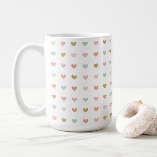 Hearts Polka Pattern, 15oz Koffiemok (Met donut)