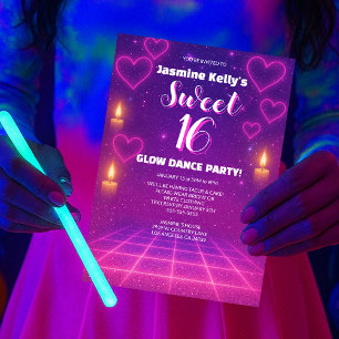Hearts Roze en Paarse Glow Party Sweet 16 Kaart