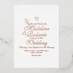 Hearts Script Weduwen geperst Folie Uitnodiging