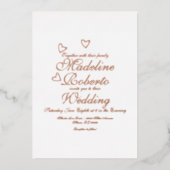 Hearts Script Weduwen geperst Folie Uitnodiging (Voorkant)