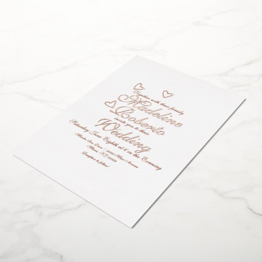 Hearts Script Weduwen geperst Folie Uitnodiging (Gedraaid)