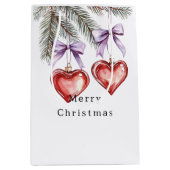 Hearts Trees Red Purple Bows Christmas Medium Cadeauzakje (Voorkant)
