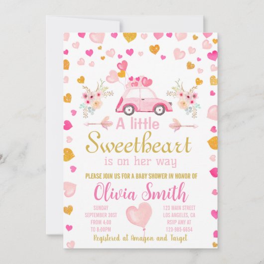 Hearts Valentijn Baby shower uitnodiging (Voorkant)