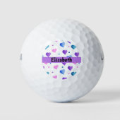 Hearts Waterverf Pattern Personalize Pink Blue Golfballen (Voorkant)