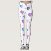 Hearts Waterverf Pattern Pink Paarse Blue Leggings (Voorkant)