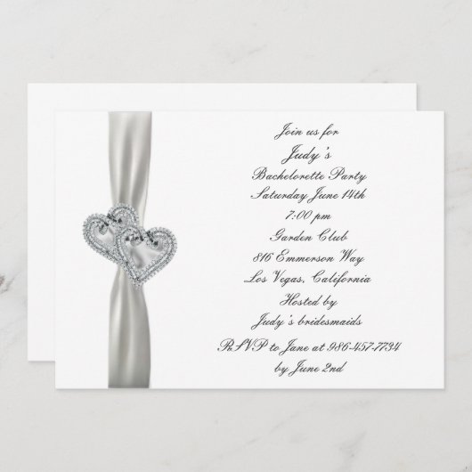 Hearts White Wedding Bachelorette Party Uitnodigin Kaart (Voorkant / Achterkant)