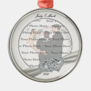 Hearts White Wedding Round Silver Ornament