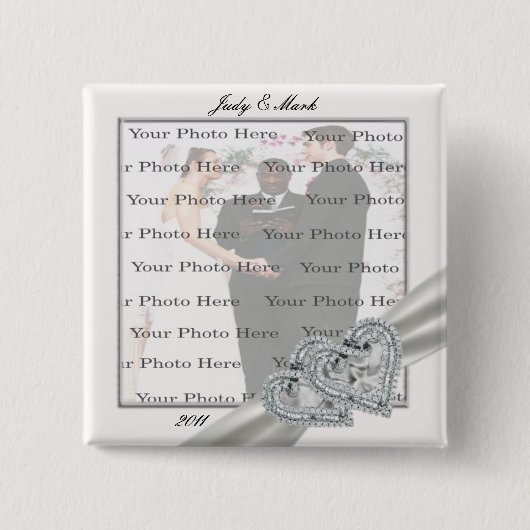 Hearts White Wedding Square Button (Voorkant)