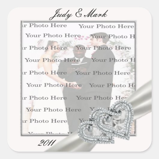 Hearts White Wedding Square Stickers (Voorkant)