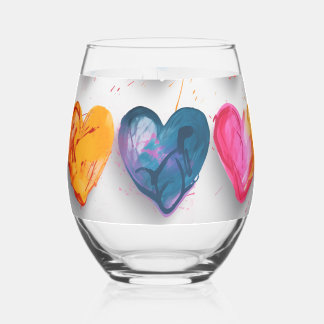 Hearts with sketch marks and drips wijnglas zonder voet