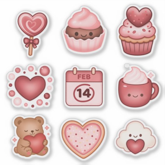 Heartstrings and Sparkles Valentines Stickers 9ct (Devant)